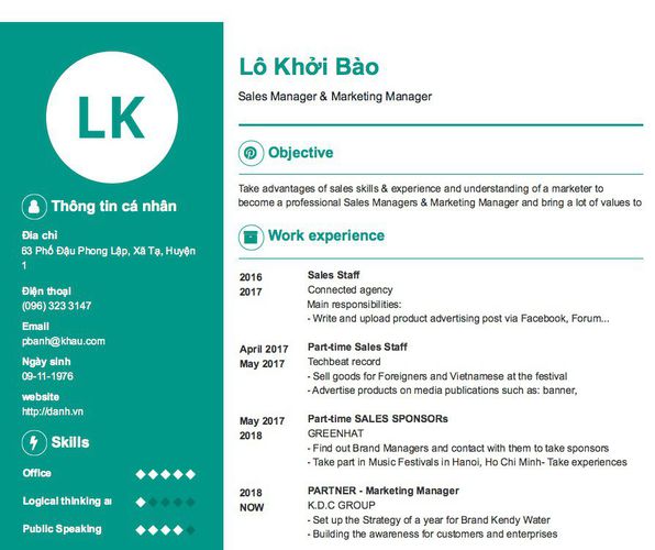 Mẫu CV Sales Manager & Marketing Manager