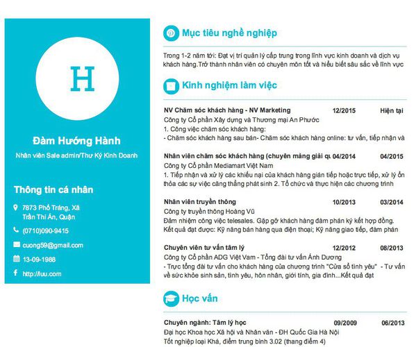 Mẫu CV Nhân viên Sale admin/Thư Ký Kinh Doanh
