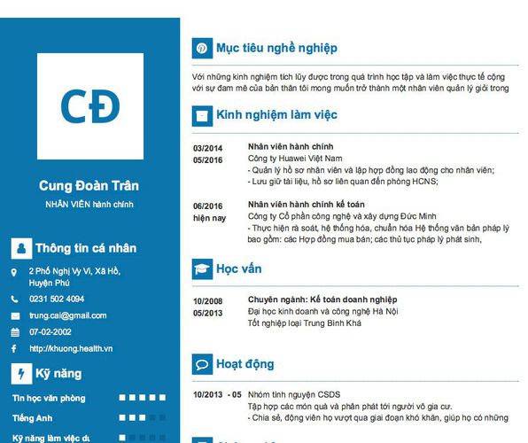 Mẫu CV NHÂN VIÊN hành chính