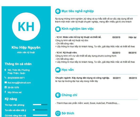 Mẫu CV nhân viên kỹ thuật