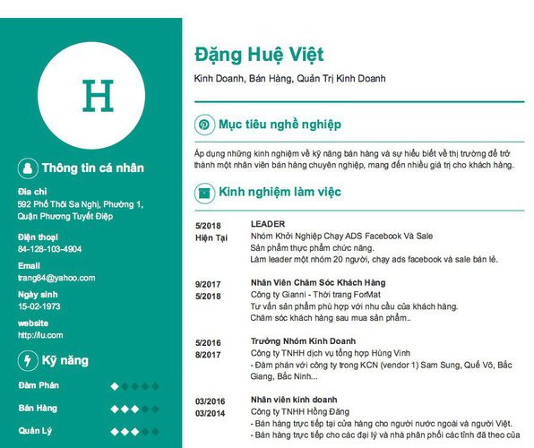 Mẫu CV Kinh Doanh, Bán Hàng, Quản Trị Kinh Doanh