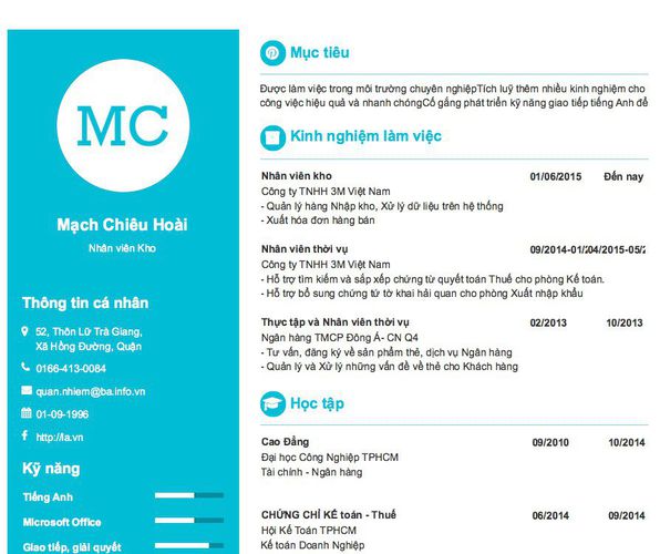 Gợi ý cách viết Mẫu CV tham khảo Nhân viên Kho