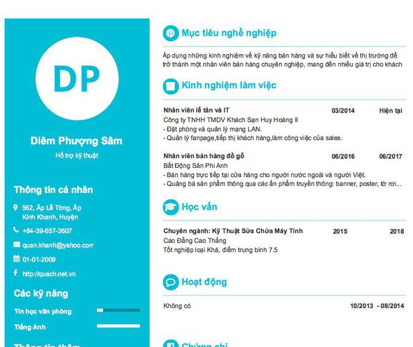 Mẫu CV Hổ trợ kỹ thuật
