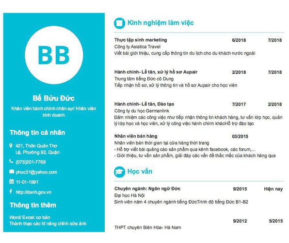 Gợi ý cách viết Mẫu CV tham khảo Nhân viên hành chính nhân sự/ Nhân viên kinh doanh