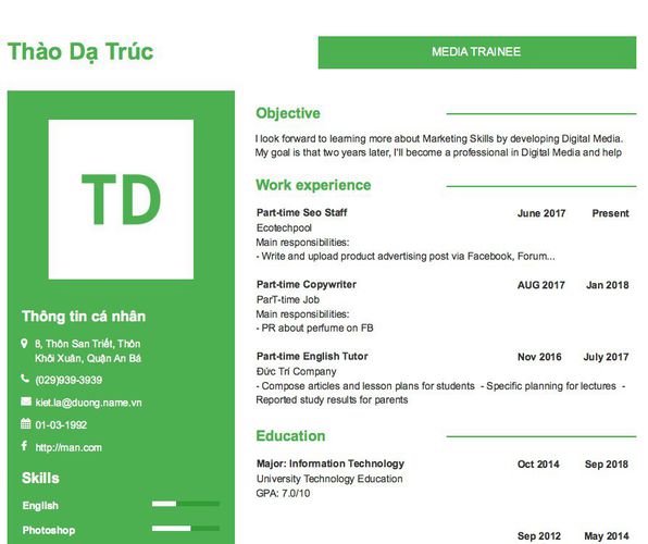 Mẫu CV MEDIA TRAINEE