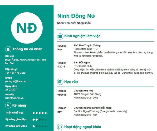 Mẫu CV Nhân viên Xuất Nhập khẩu
