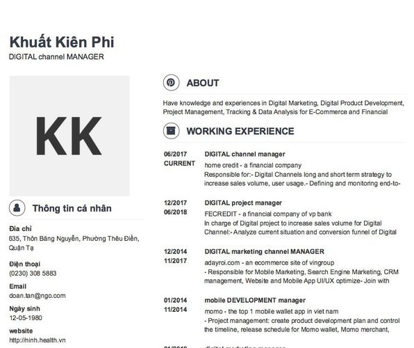 Mẫu CV DIGITAL channel MANAGER