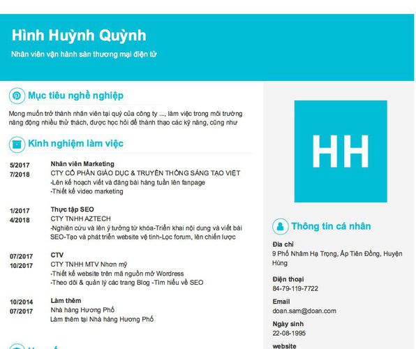 Mẫu CV Nhân viên vận hành sàn thương mại điện tử