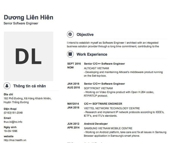 Mẫu CV Senior Software Engineer
