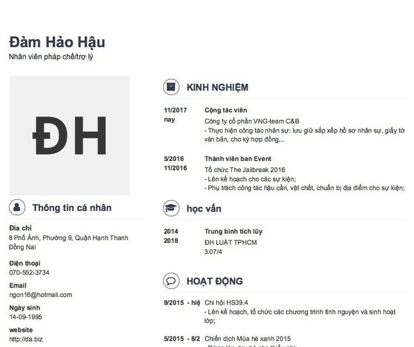 Mẫu CV Nhân viên pháp chế/trợ lý