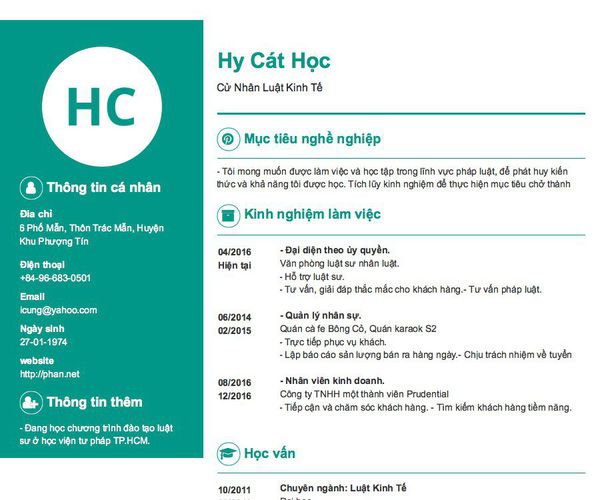 Gợi ý cách viết Mẫu CV tham khảo Cử Nhân Luật Kinh Tế