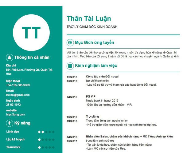 Mẫu CV TRỢ LÝ GIÁM ĐỐC KINH DOANH