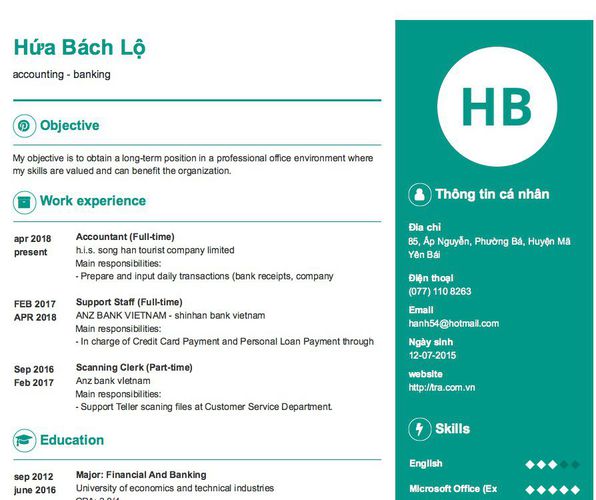 Mẫu CV accounting - banking