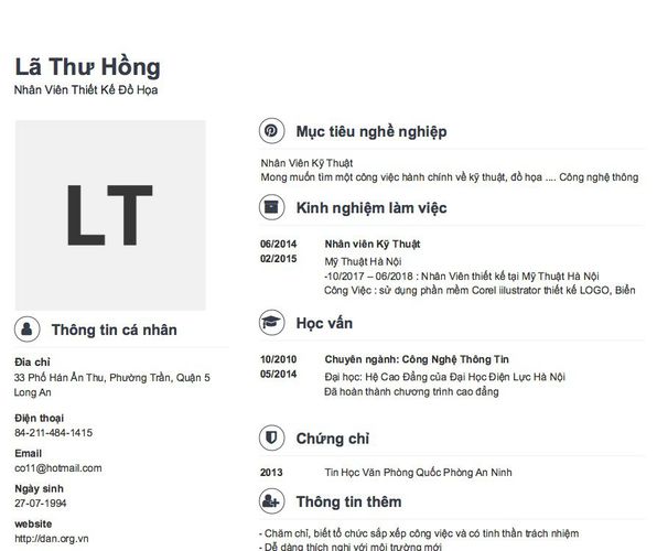 Mẫu CV Nhân Viên Thiết Kế Đồ Họa