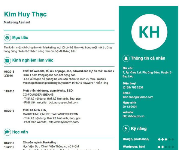 Mẫu CV Marketing Assitant