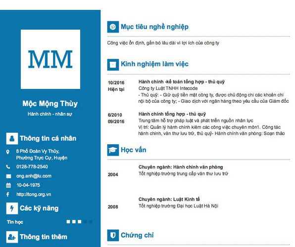 Mẫu CV Hành chính - nhân sự