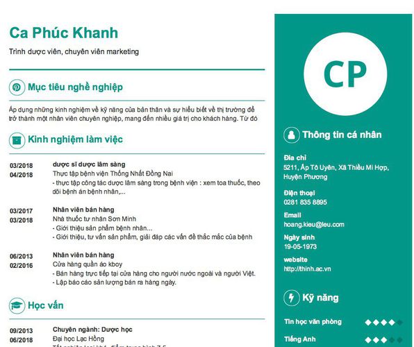 Gợi ý cách viết Mẫu CV tham khảo Trình dược viên, chuyên viên marketing