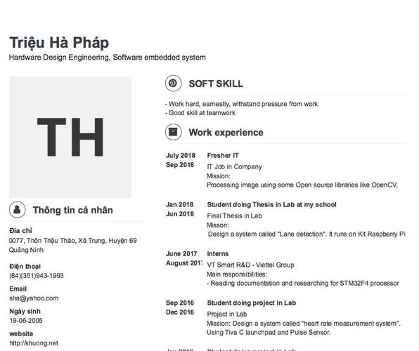 Mẫu CV Hardware Design Engineering, Software embedded system