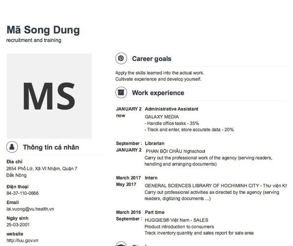 Mẫu CV recruitment and training