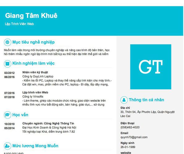 Mẫu CV Lập Trình Viên Web