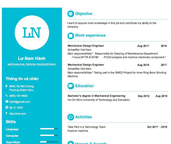 Mẫu CV MECHANICAL DESIGN ENGINEERING