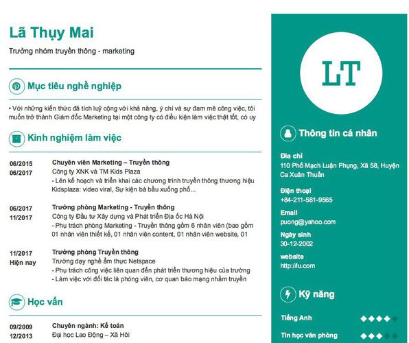 Gợi ý cách viết Mẫu CV tham khảo Trưởng nhóm truyền thông - marketing