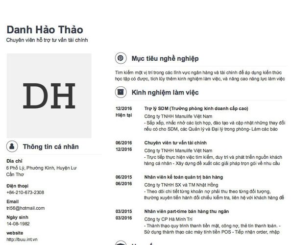 Gợi ý cách viết Mẫu CV tham khảo Chuyên viên hỗ trợ tư vấn tài chính