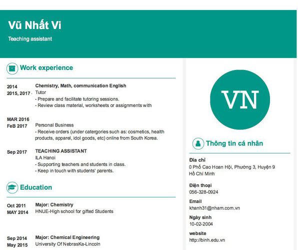Mẫu CV Teaching assistant