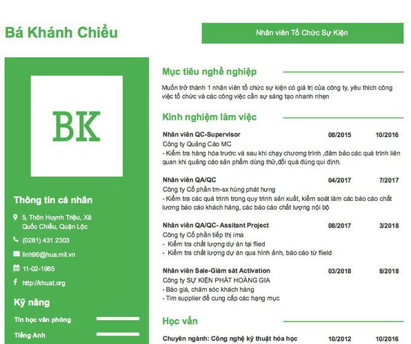 Mẫu CV Nhân viên Tổ Chức Sự Kiện