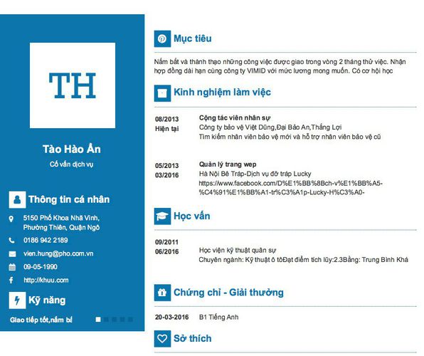 Mẫu CV Cố vấn dịch vụ