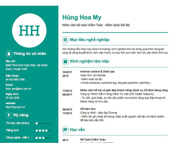 Gợi ý cách viết Mẫu CV tham khảo Nhân viên kế toán/ Kiểm Toán - Kiểm Soát Nội Bộ