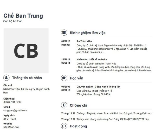 Mẫu CV Cán bộ An toàn