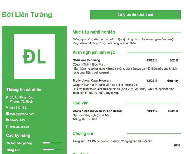 Gợi ý cách viết Mẫu CV tham khảo Cộng tác viên dịch thuật