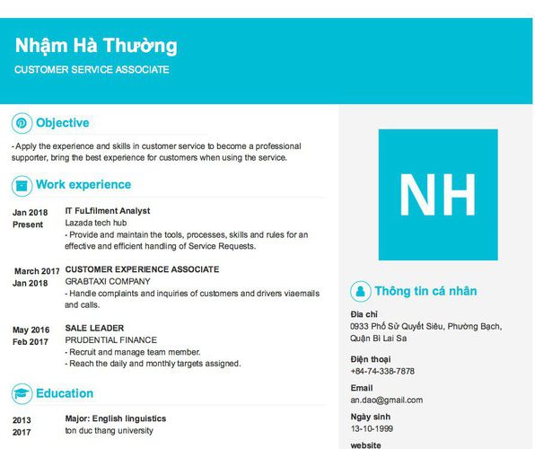 Mẫu CV CUSTOMER SERVICE ASSOCIATE