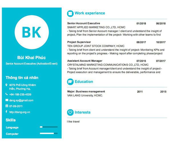 Mẫu CV Senior Account Executive (Activation/Event)