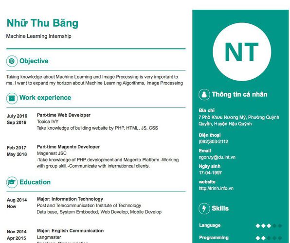 Mẫu CV Machine Learning Internship