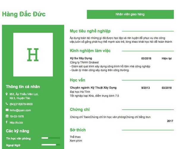 Mẫu CV Nhân viên giao hàng