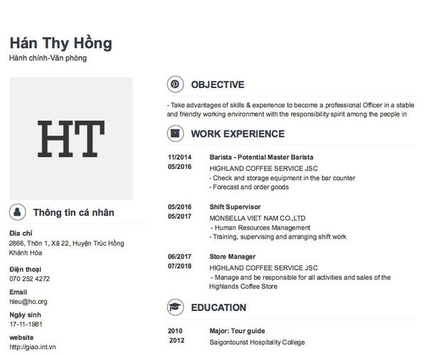 Mẫu CV Hành chính-Văn phòng