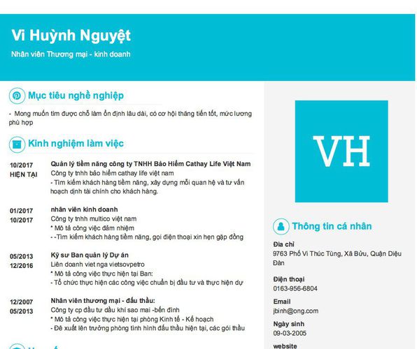 Mẫu CV Nhân viên Thương mại - kinh doanh