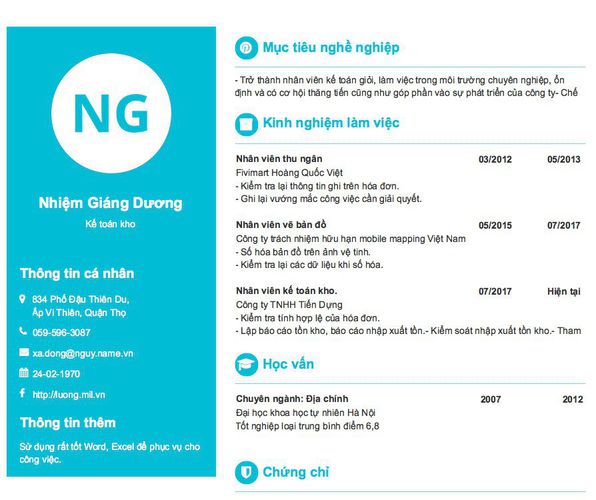 Mẫu CV Kế toán kho