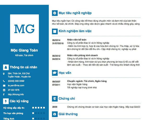 Mẫu CV Kế toán, Tài chính