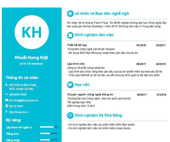 Mẫu CV junior C# developer