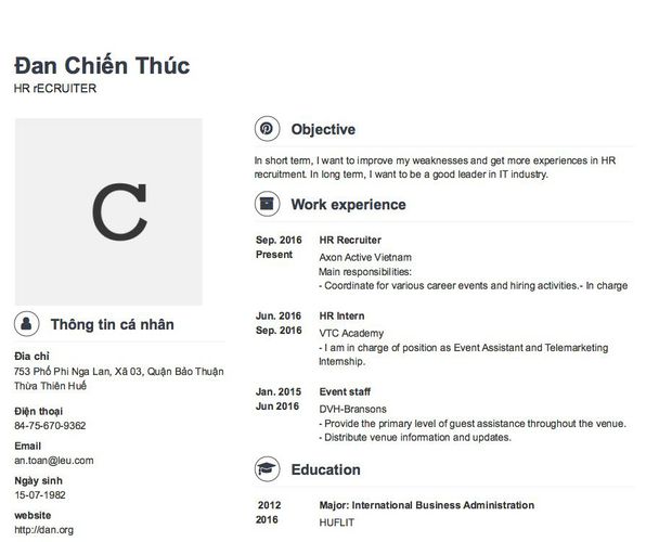 Mẫu CV HR rECRUITER