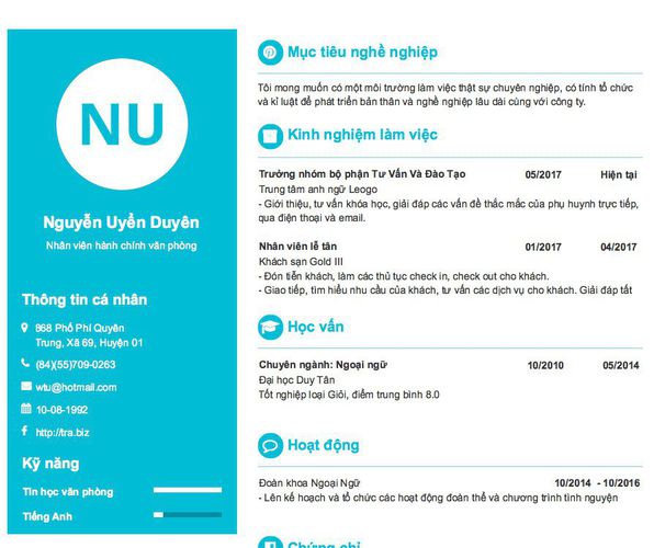 Mẫu CV Nhân viên hành chính văn phòng