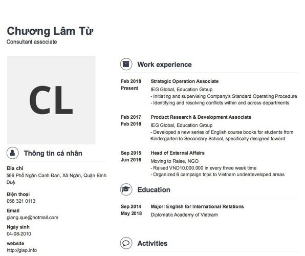 Mẫu CV Consultant associate