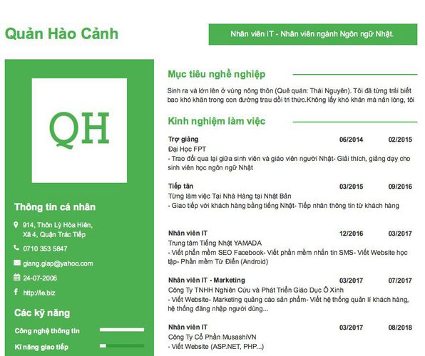 Gợi ý cách viết Mẫu CV tham khảo Nhân viên IT - Nhân viên ngành Ngôn ngữ Nhật.