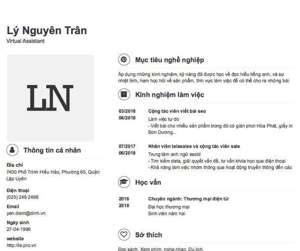 Mẫu CV Virtual Assistant