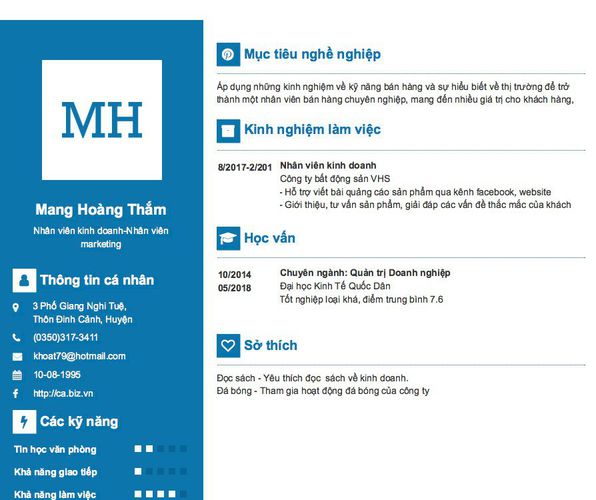 Gợi ý cách viết Mẫu CV tham khảo Nhân viên kinh doanh-Nhân viên marketing