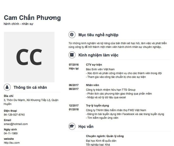 Mẫu CV hành chính - nhân sự