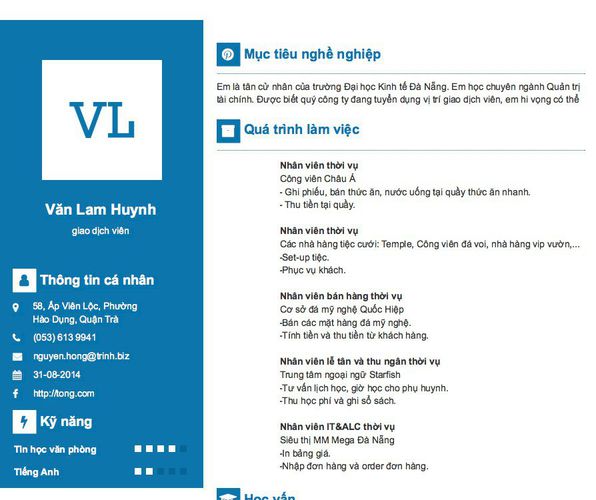 Mẫu CV giao dịch viên